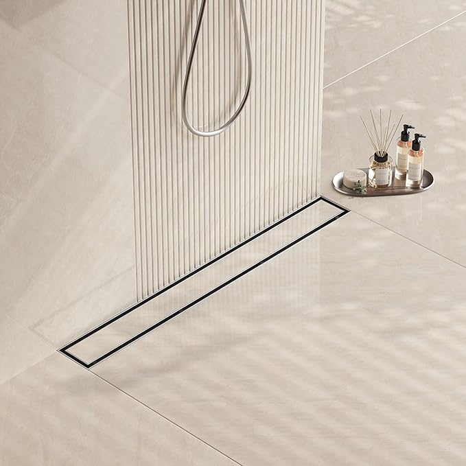 Neodrain 28-Inch Linear Shower Drain- with 2-in-1 Flat & Tile Insert Cover, Brushed 304 Stainless Steel Rectangle Shower Floor Drain,Floor Shower Drain with Adjustable Leveling Feet, Hair Strainer