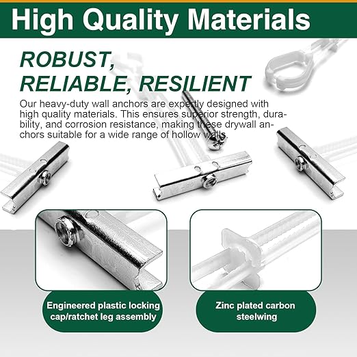 10 Pcs 1/4"-20 Toggle Bolts for Drywall, Heavy Duty Metal Strap Anchors Hold Up to 260 lbs, Wall Mounting Kit for TV, Cabinets & Shelves