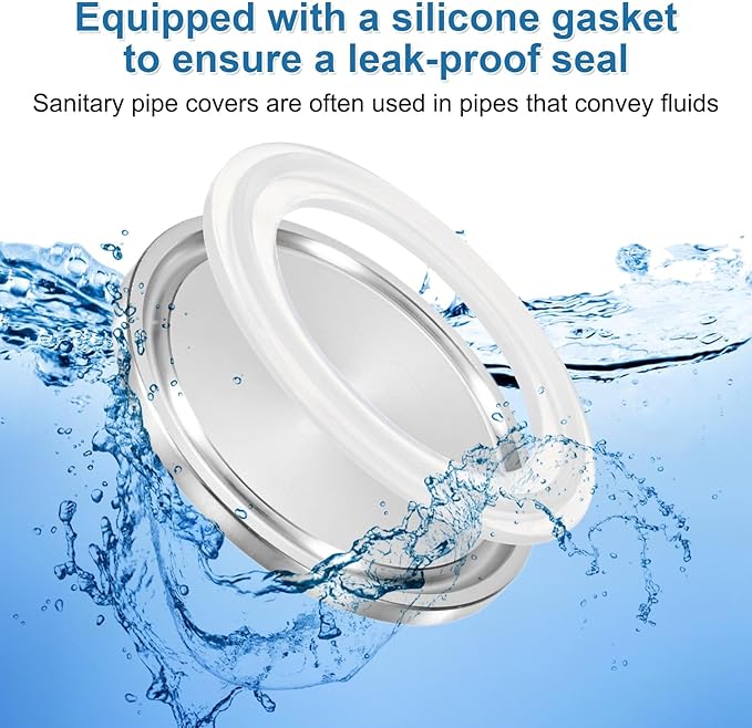 uxcell Stainless Steel Sanitary Fitting Clamp End Cap 2" (50.5mm) Solid Tube End Cap with Silicone Gasket for Food Beverage Cosmetics Factory Pipes