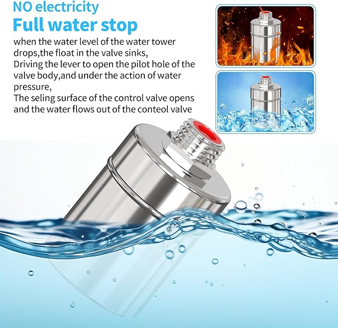 2PCS 304 Stainless Steel Float Valve,Water Tank Float Valve,1/2 to 3/4 Inch Automatic Water Level Control, No Pump Needed for Water Tanks,Livestock Troughs（Top/Side Entry）