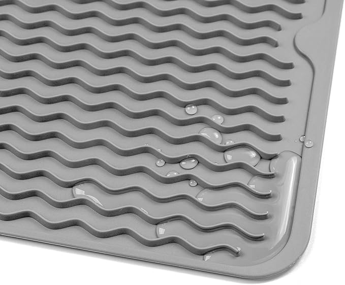 Silicone Dish Drying Mat for Multiple Usage,Easy clean,Eco-friendly,Heat-resistant Silicone Mat for Kitchen Counter or Sink,Refrigerator or drawer liner Grey L 16 inches x 12 inches