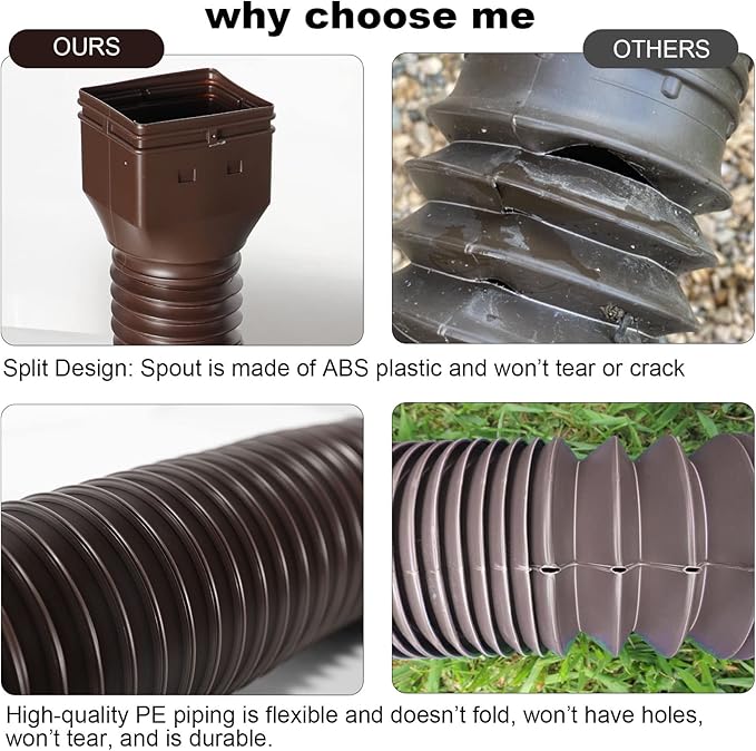 4 Pack Rain Gutter Downspout Extensions Flexible, Drain Downspout Extender,Down Spout Drain Extender, Gutter Connector Rainwater Drainage,Extendable from 21 to 68 Inches(Brown)