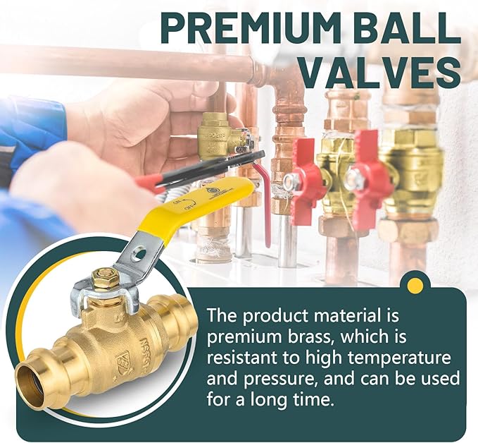 1/2" Press Ball Valve, 6 Pack Shut Off Valves with EPDM O-ring, Quarter Turn Brass Full Port Shut Off Ball Valve for Hot and Cold Water, NSF/ANSI 61 Certified