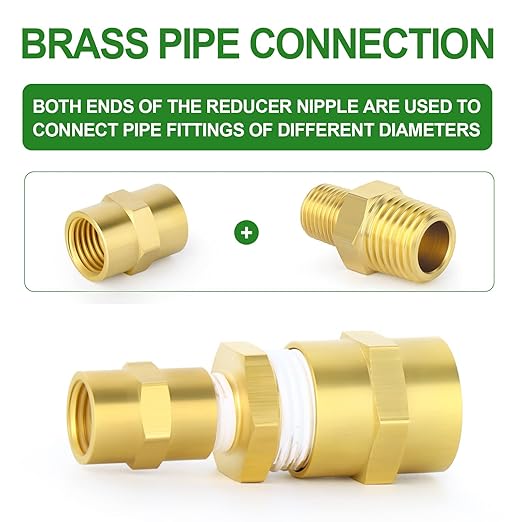 TAISHER 5PCS Brass Pipe Fitting, Reducer Adapter, Hex Nipple, 1/2-Inch Male Pipe x 1/4-Inch Male Pipe