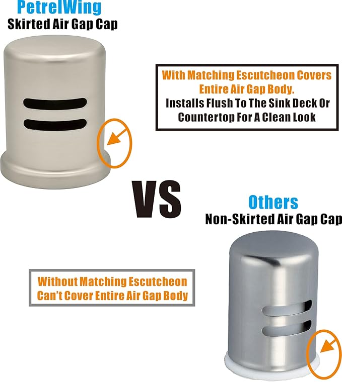 Stainless Steel Dishwasher Air Gap Cover only, Skirted, Replacement air gap dishwasher,Solid Brass,Stainless Steel Finish