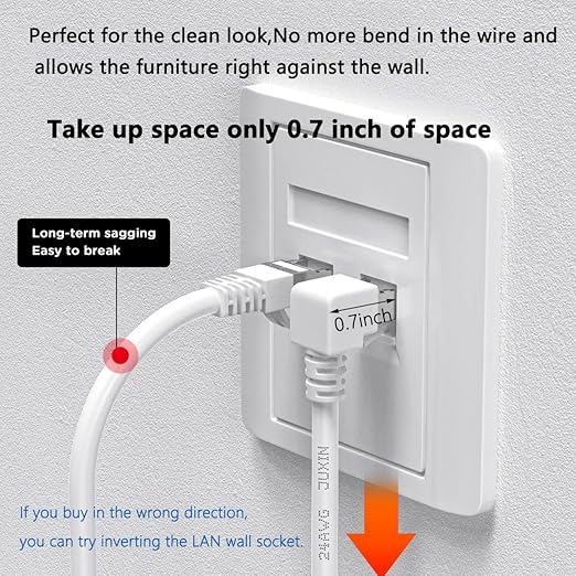 90 Degree Cat6 Ethernet Cable White 3FT Right Angle CAT 6 Ethernet Patch Cable RJ45 LAN Cable Gigabit Network Cord Downward Angle Bandwidth up to 250MHz 1Gbps