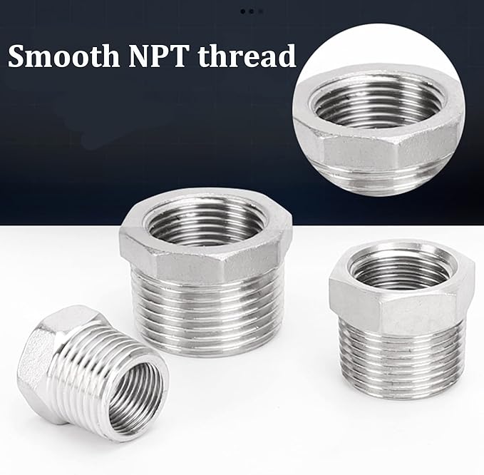 2 Pcs Reducer Hex Bushing, 304 Stainless Steel 1" Male NPT to 3/4" Female NPT（ 1"MNPT - 3/4"FNPT） Pipe Fitting Hex Bushing, Heavy Duty Pipe Fitting Reducer Adapter