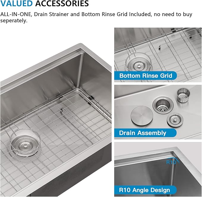 33 Undermount Kitchen Sink - Fulorni 33"x19" Kitchen Sink Ledge Workstation 16 Gauge 304 Stainless Steel Under Counter Single Bowl Basin