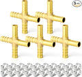 GASHER 5PCS 3/8" Brass Hose Barb, 4-Way Hose Fitting with 20 Hose Clamp Intersection/Lquid/Fuel/Air
