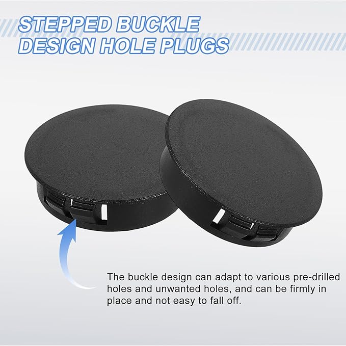 uxcell 12Pcs Plastic Hole Plugs, 32mm(1-1/4") Flush Type Panel Plugs, Round Snap Knockout Locking Plugs for Furniture Insert End Caps Panels, Black