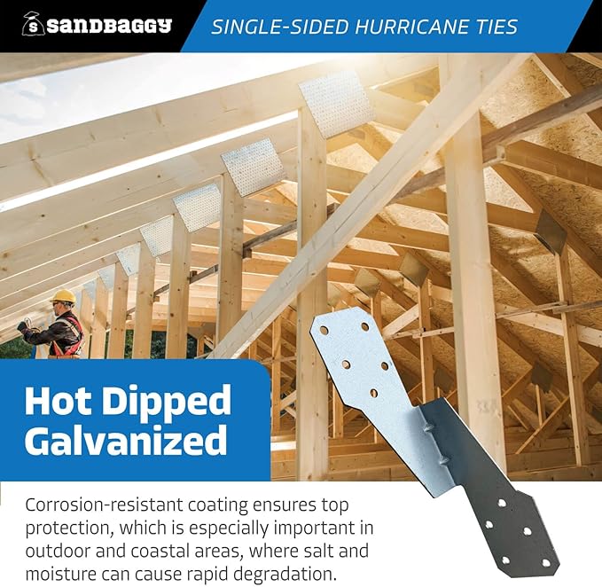 Sandbaggy Single-Sided Hurricane Ties - Hot Dipped Galvanized, 18 Gauge - Structural Wood Framing Connectors for Rafters, Trusses, Deck Joists (Single-Sided, 2000, Count)