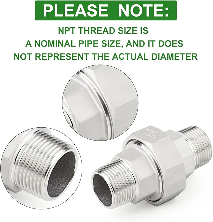 TAISHER 5PCS 304 Stainless Steel Union，3/8" NPT Male x 3/8" NPT Male Cast Pipe Fitting
