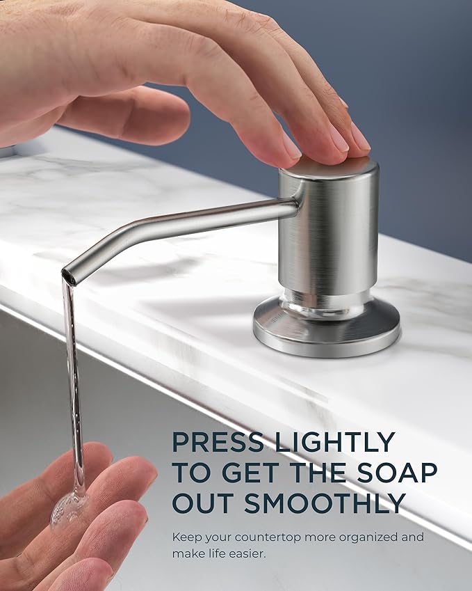 FORIOUS Kitchen Faucet with Soap Dispenser, Brushed Nickel, Single Handle Stainless Steel Transitional Sink Faucet with Pull Down Sprayer 1 or 3 Hole, Suitable for Farmhouse Laundry Camper RV Bar