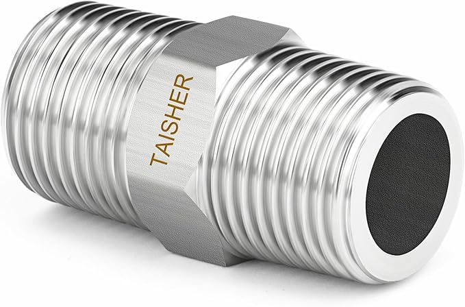 TAISHER 2PCS 304 Stainless Steel New Hex Nipple, 3/8" NPT Male x 3/8" NPT Male, Pipe Adapter Fitting