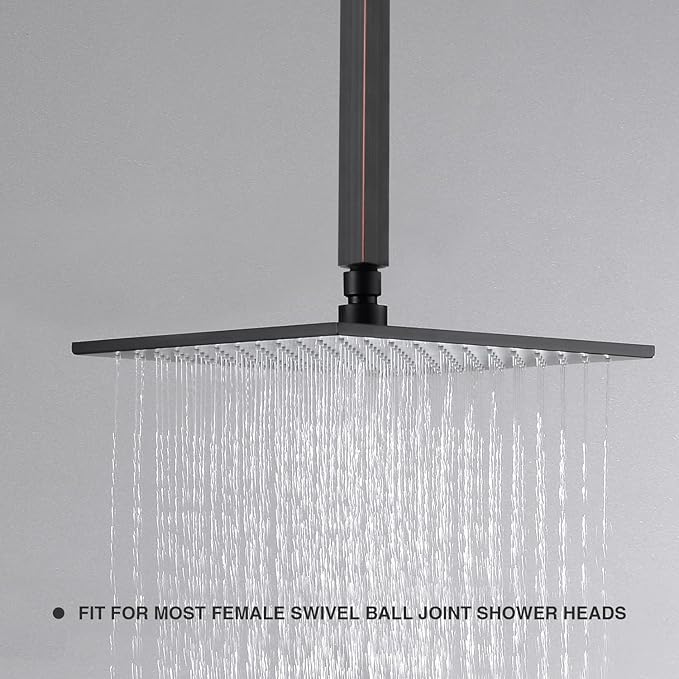 TRUSTMI Bronze Shower Arm with Flange 16 Inch Square Rainfall Shower Head Extension Arm, Ceiling Mounted, Straight, Oil Rubbed Bronze
