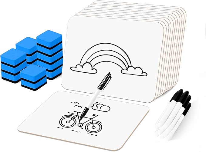 Dry Erase LapBoards, PANDRI 12 Pack Double Sided 12.5 x 9 Inch Whiteboards with 12 Erasers and 12 Markers, Dry Erase Boards for Kids Students Classroom Teacher Supplies