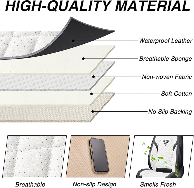 Car Seat Covers for Jaguar E-PACE 2018-2024,Breathable Nappa Leather Car Seat Protector,Front Seat Cover with Pillow Automotive Seat Cushion with Airbag Compatible(Front Seats,Black-White)