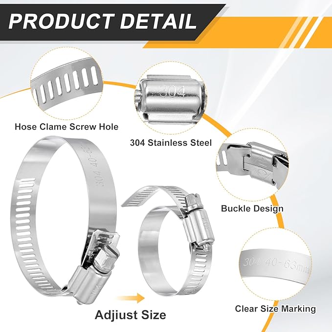 HARFINGTON 12 Pcs Hose Clamp 6-1/8"-7" (155-178mm) 304 Stainless Steel Adjustable Worm Gear Hose Clamp Assortment Kit for Fuel Line Pipe Plumbing Automotive Tube Mechanical