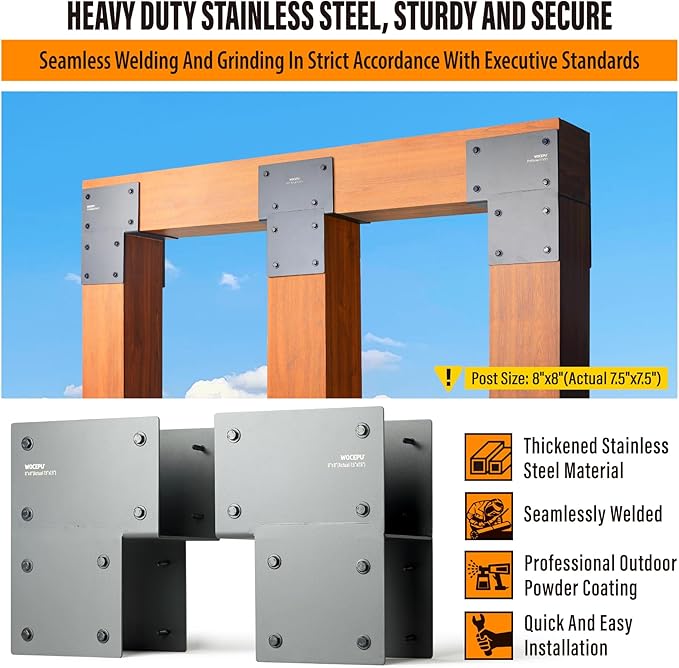 2 Pack Heavy Duty 8x8 (Actual 7.5"x7.5") Stainless Steel End Post Caps Tie Bracket , Fit Connecting Wood Gazebo, Deck Patio Post and Wood Beams Bracket (End Dark Ggray)