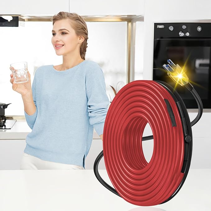 85 Feet Heating Tape for Pipe Freeze Protection with Build in Thermostat, 120 V Electric Pipe Protection from Freeze with Thermostat, 7 W/Ft, Heat Trace for Water Pipes