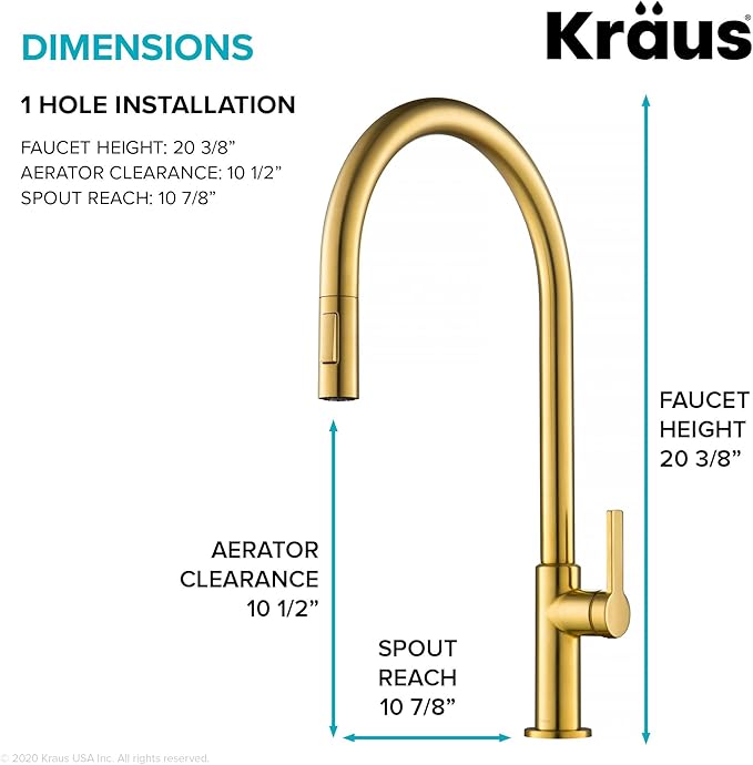 KRAUS Oletto High-Arc Single Handle Pull-Down Kitchen Faucet in Brushed Brass, KPF-2821BB