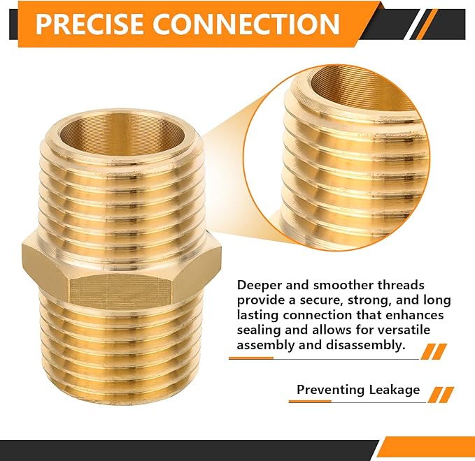 100-PCs HeSun Brass Hex Nipple Pipe Fitting, 1/2" NPT Male x 1/2" NPT Male Nipple Pipe Adapter(NPT013-100)