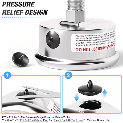 MEANLIN MEASURE 0~4000Psi Liquid Filled Pressure Gauge Stainless Steel with 316 Stainless Steel Joint 1/4" NPT 2.5" FACE DIAL for WOG Water Oil Air Center Back Mount