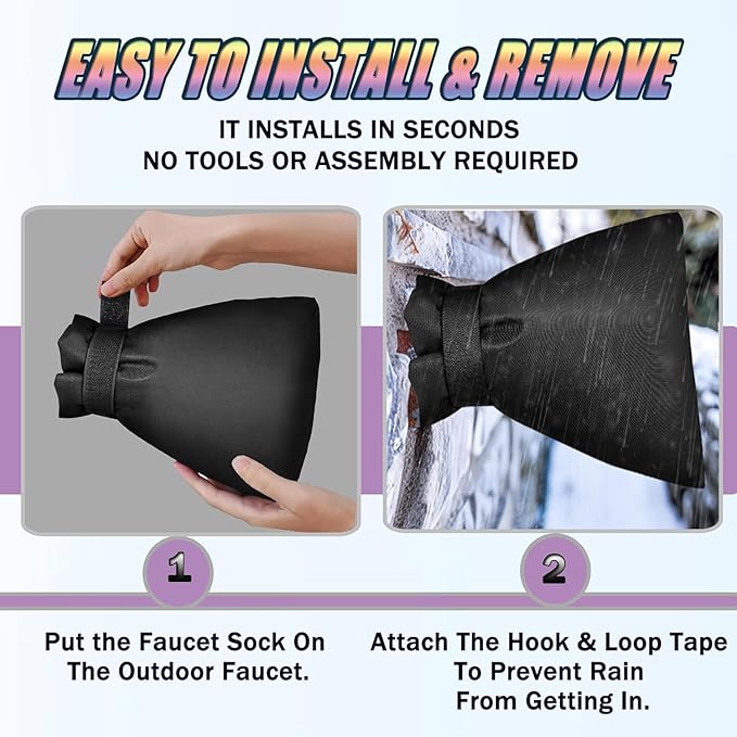 Outdoor Faucet Covers for Winter, 18" W x 43" H Outside Yard Hydrant Protector Socks Winter, Insulated Hose Bib Protector Cover, Spigot Pipe Cover Freeze Protection