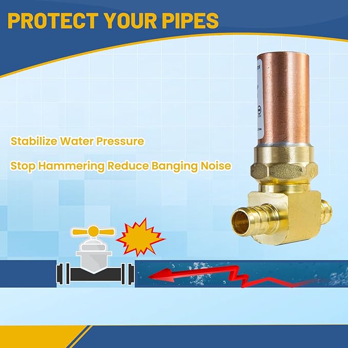 Water Hammer Arrestor,1/2Inch Tee Copper Water Arrestor,Pex Crimp Connection(1PACK,Copper Arrestor)(HAMMER010)