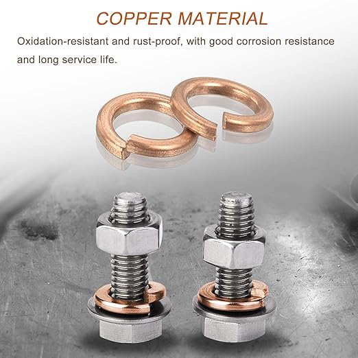 uxcell 50 Pcs Spring Lock Washer, M6 Split Lock Washer Assortment Copper Lock Washers for Screws Bolts Nuts