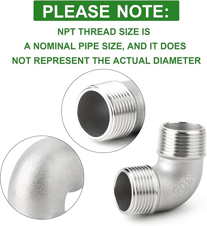 TAISHER 2PCS 304 Stainless Steel 90 Degree elbow,1/2" NPT Male × 1/2" NPT Male Thread Pipe Fitting