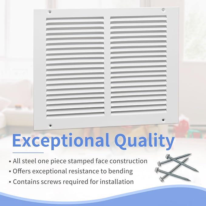 12"W x 10"H [Duct Opening Size] Steel Return Air Grille, Air Return Vent Cover for Ceiling and Sidewall - HVAC Air Vent Covers - [Outer Dimensions: 13.75"W x 11.75"H]