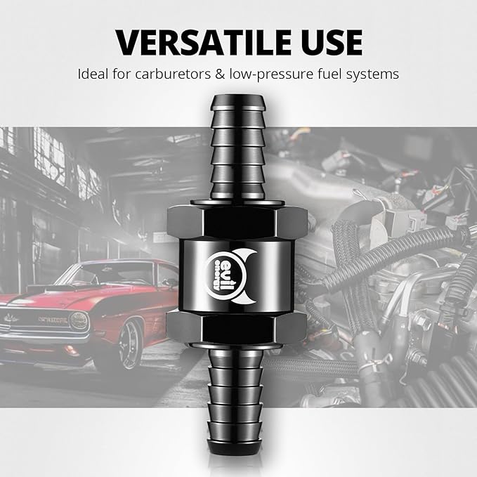 EVIL ENERGY 5/16'' (8mm) Check Valve, 3 Pcs Aluminum One Way Fuel Check Valve for Gasoline, Diesel & Coolant with Universal Hose Clamps, Black