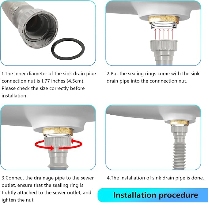 Sink Drain Pipe Kit, 2 Pack Flexible Drain Pipe P Trap, 12.79"-35.03" Flexible P Trap, Under Sink Plumbing for Bathroom & Kitchen, 1-1/4" Adapter Included