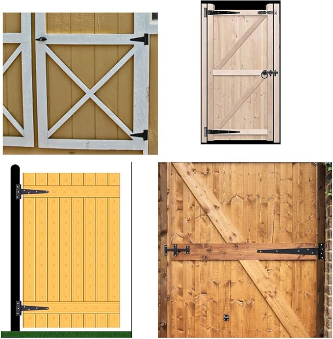 HLMOptimo Heavy Duty T Hinge Tee Hinge T Strap Hinge Shed Hinge Gate Hinge Barn Hinge Fence Hinge Door Hinge Wrought Rustproof All Size Black (4 pcs, 8 inch