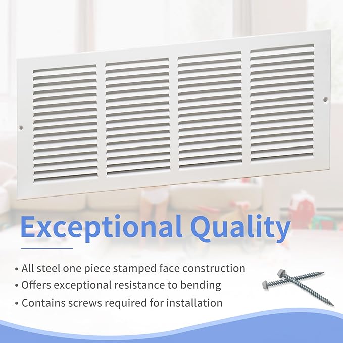 20"W x 8"H [Duct Opening Size] Steel Return Air Grille, Air Return Vent Cover for Ceiling and Sidewall - HVAC Air Vent Covers - [Outer Dimensions: 21.75"W x 9.75"H]