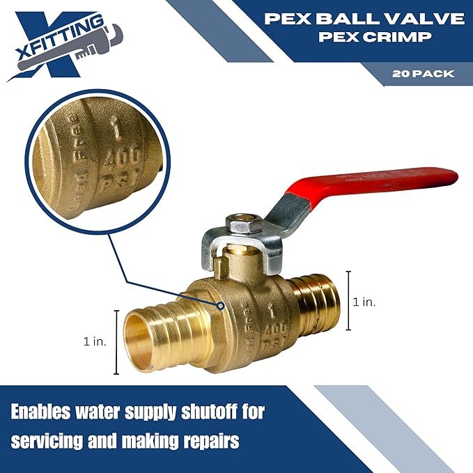 XFITTING 10 Pieces 1" Pex Ball Valve Hot/Red, 24-2-5=10X (10 Packs)