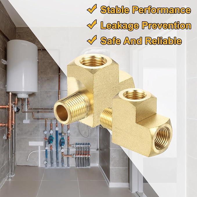 PATIKIL Brass Tee Fitting, 1Pcs 1/8" x 1/8" NPT Female x 1/8" NPT Male Pipe 3 Way Forged Brass Barstock Street Tee Pipe Fittings for Water Gas Refrigeration