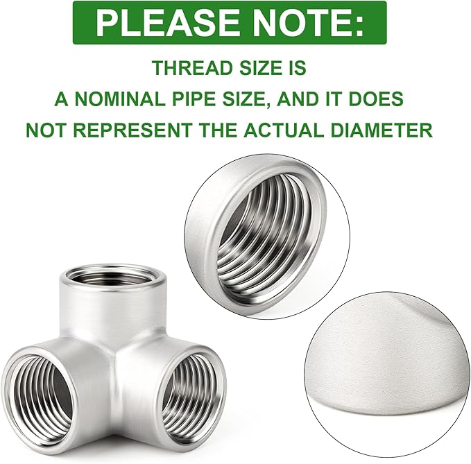 TAISHER 2PCS 304 Stainless Steel 3 Way Corner Pipe Fittings, 3/8" x 3/8" x 3/8" Female Pipe Fittings