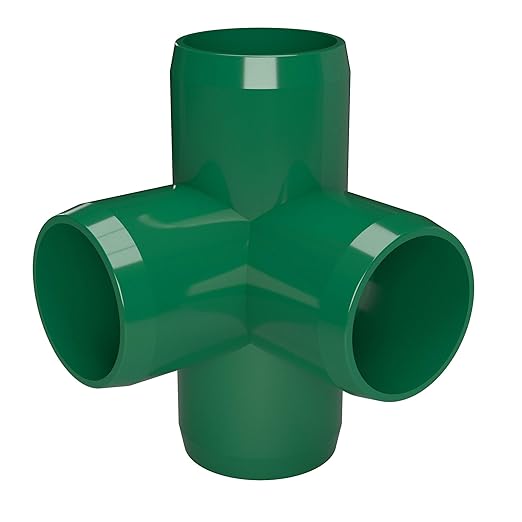 FORMUFIT 3/4” 4-Way Tee Furniture Grade PVC Fitting in Green, Made in USA, UV-Resistant, Impact-Proof, 1.050” Actual Socket Diameter (Pack of 8) - F0344WT-GR-8