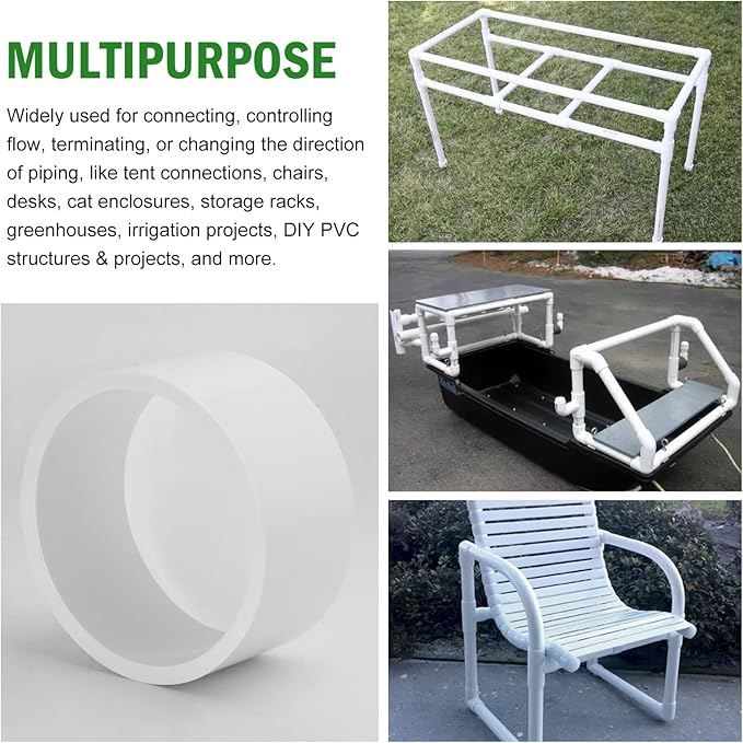 SCH40 PVC Cap 2 Inch - Fit Standard 2" SCH40 PVC Pipes (OD Approx. 2.375"), Zernmiarder Furniture Grade Pipe Caps, White Pipe Cover Fittings for Plumbing, DIY, Garden & Furniture - 4 Pcs