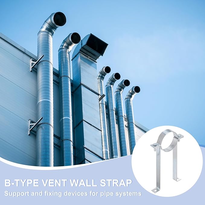 PATIKIL 4 Inch B Vent Wall Strap, 2 Pack Galvanized Round Gas Vent Pipe Strap Ventilation Open Ring Hanger Vent Wall Bracket for B Type Vent Pipe, Silver