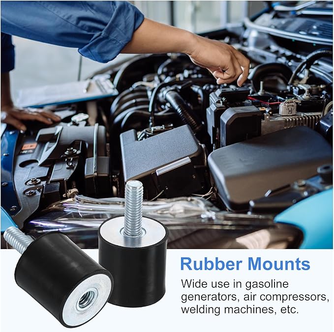 uxcell M8 Rubber Mounts, 4Pcs 30x30mm(DxH) Rubber Cylindrical Anti Vibration Isolator Shock Absorber with Lock Nut for Car Bobbin Generator Air Compressors