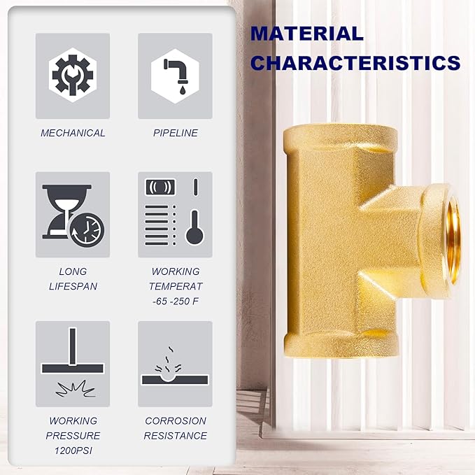 ChillWaves Brass Pipe Fitting, Tee 3/8" x 3/8" x 3/8" NPT Female Thread Adapter(3-PACK)