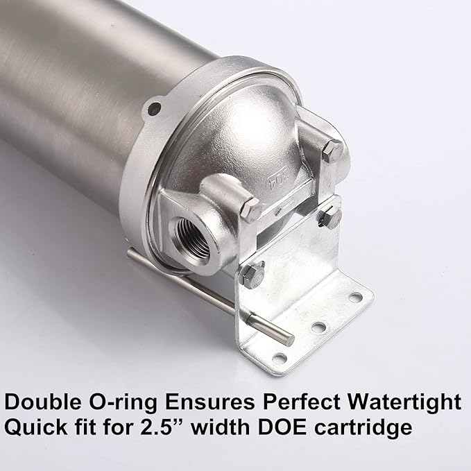 Amwater NSF/ANSI 42 Stainless Steel Whole House Water Filter Housing, 10" x 2.5" Sediment Water Filter System for Heavy Duty, Well & City Water, 1" NPT Port, Drain Valve Style C