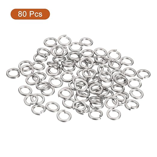 uxcell 80 Pcs Spring Lock Washer, M4 Split Lock Washer Assortment 316 Stainless Steel Lock Washers for Screws Bolts Nuts, Silver