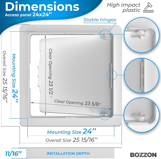 Access Panel for Drywall - 24x24 Inch Wall Hole Cover - Heavy Durable Plastic White Door for Plumbing