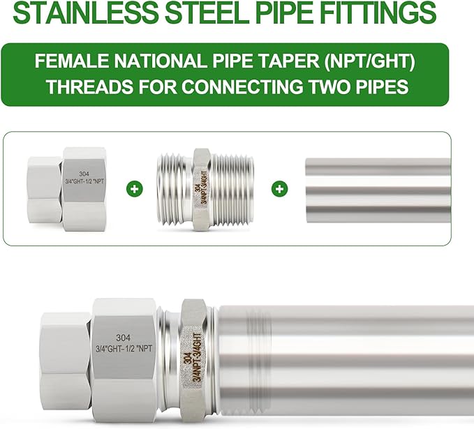 TAISHER 5PCS 304 Stainless Steel Garden Hose Adapter, 3/4" GHT Female x 1/2" NPT Female Garden Hose Connector with Washers