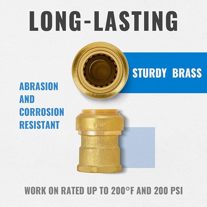 SUNGATOR Pushfit Female Adapter, 1 Inch Push x 1 Inch FNPT Adapter, No Lead Brass Push to Connect Plumbing Fitting to Work with Pex, Copper, CPVC, with 1 Disconnect Clip, Pack of 2