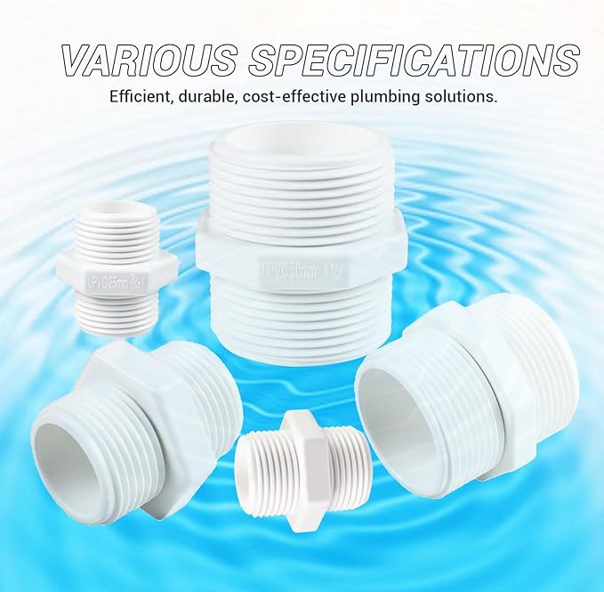 10 Pcs 1/2 Inch PVC Pipe Fittings Hex Nipple G1/2 X G1/2 Male Thread Coupling Adapter Connector